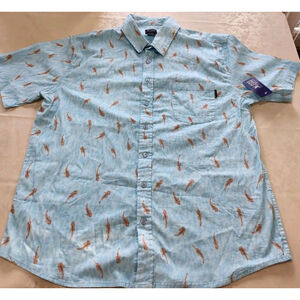 Pure Lure Reel Fishing Gear Shirt Mens Button Up Short Sleeve XL Blue Pocket NWT